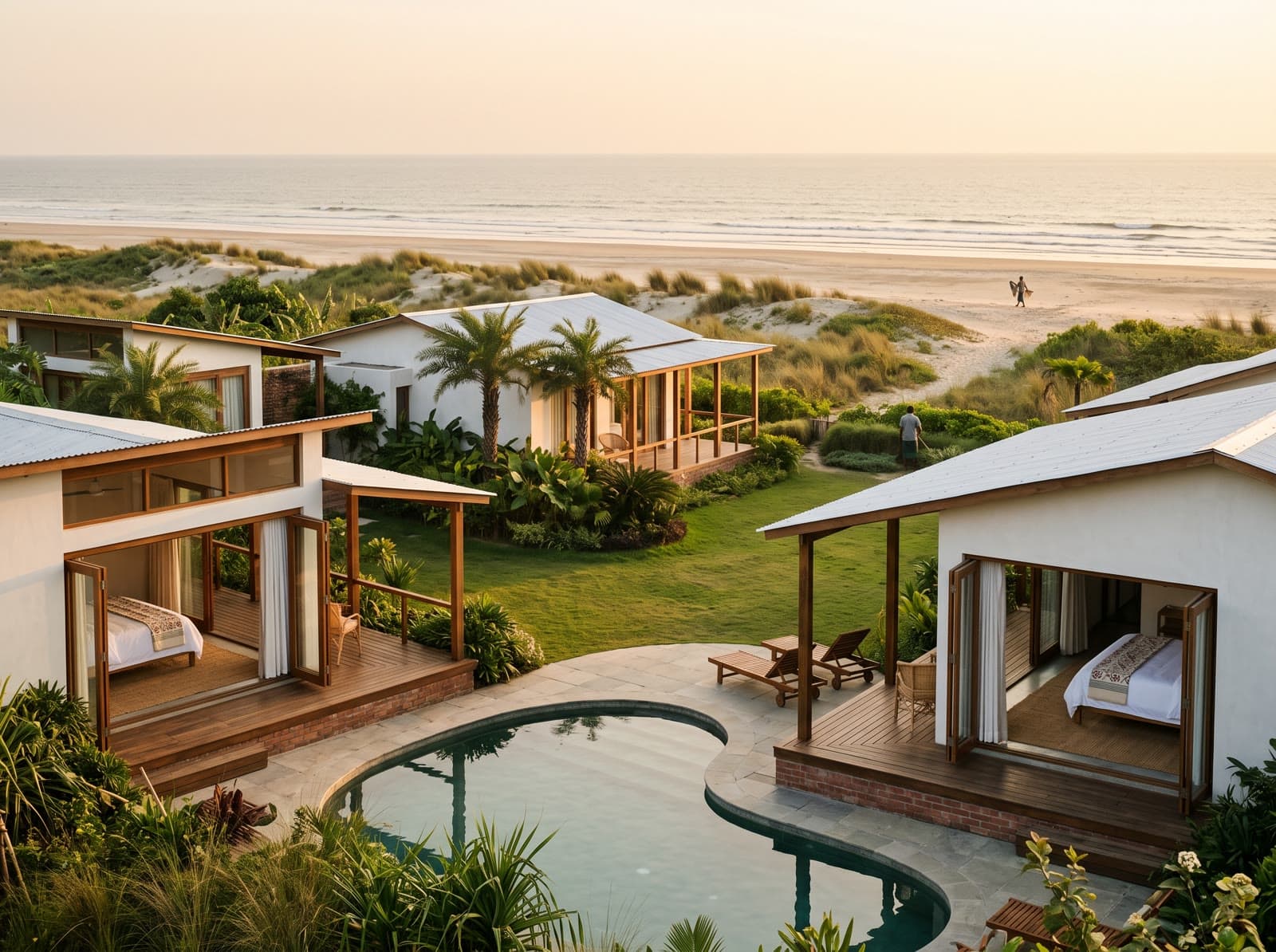 Generated scene of a fictional beach retreat near Cox's Bazar.